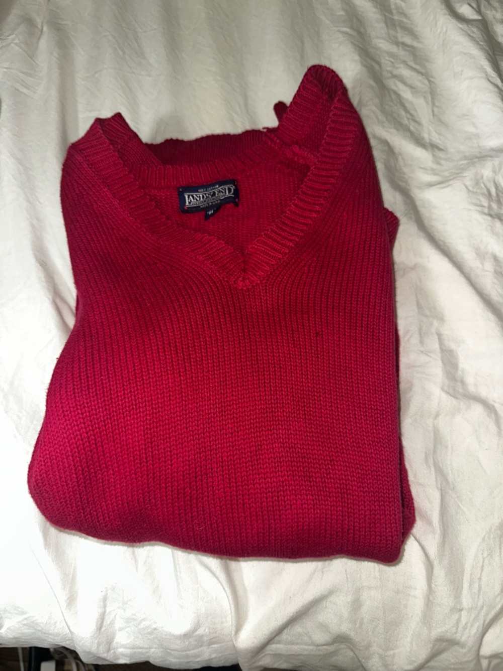 Lands' End Men's V-Neck Sweater in Bright Red